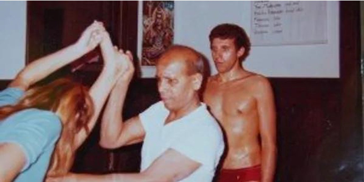 Young Larry Schultz practicing yoga